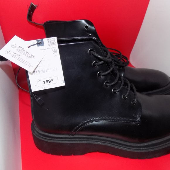 zara men leather round toe ankle reach boots main image 3